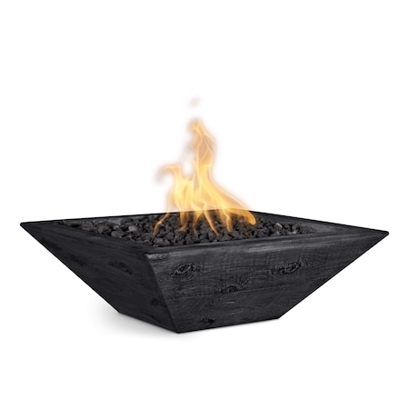 The Outdoor Plus 30 Square Maya Fire Bowl - Wood Grain GFRC Concrete - Ebony - Match Lit - Liquid Propane OPT-30SWGFO-EBN-LP